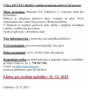 Nabídka pronájmu - hospoda El Dorádo 1