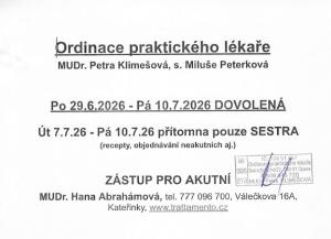 Dovolená MUDr. Klimešová 1