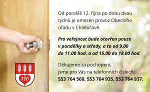Úřední hodiny Obecního úřadu v Chlebičově v říjnu 2020 1